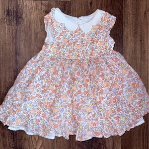 Haute Hippie Peach Floral Smocked Kids Dress with White Peter Pan Collar